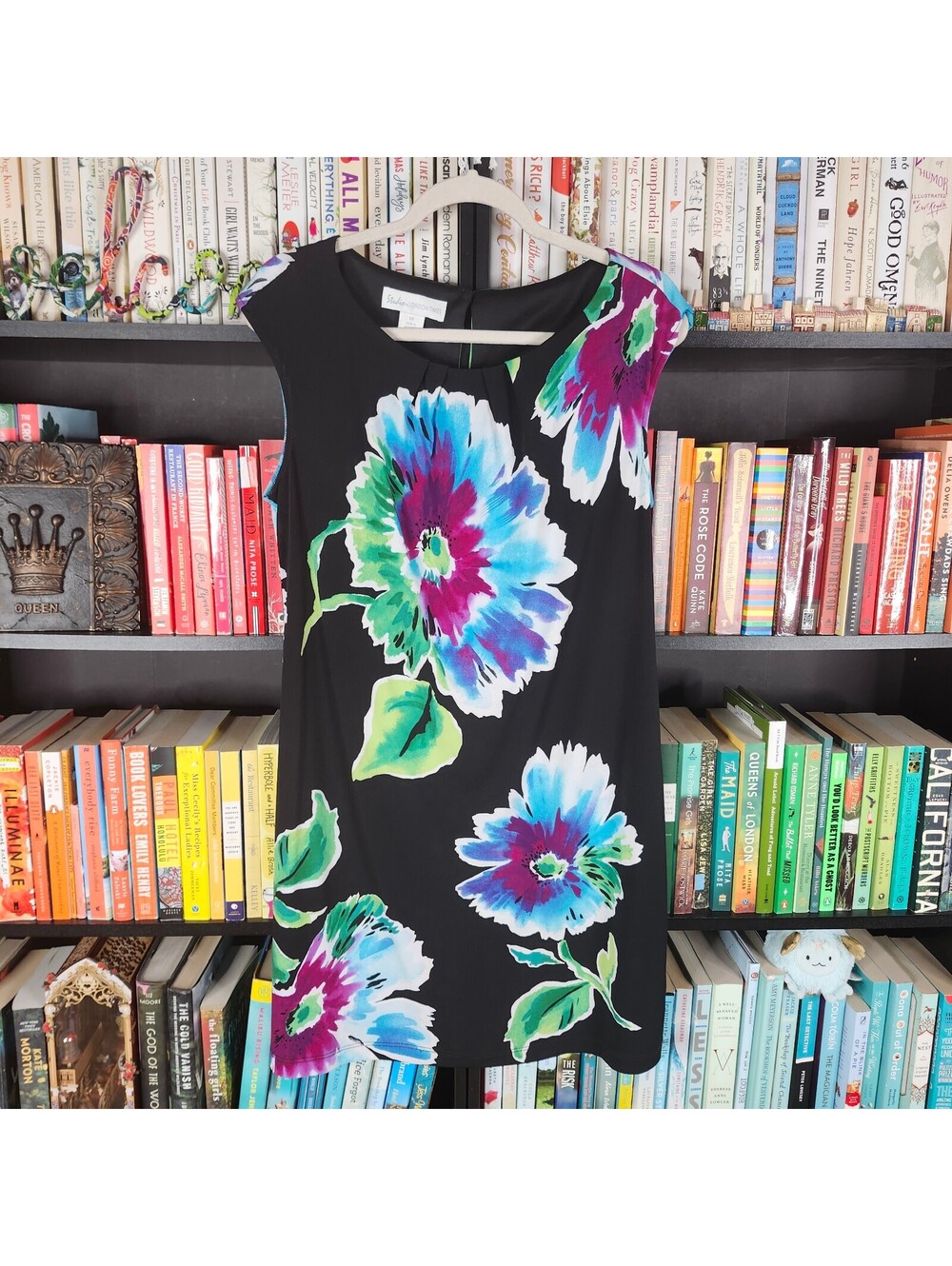 Studio London Times Black Floral Sheath Dress Size 14 Cap Sleeve